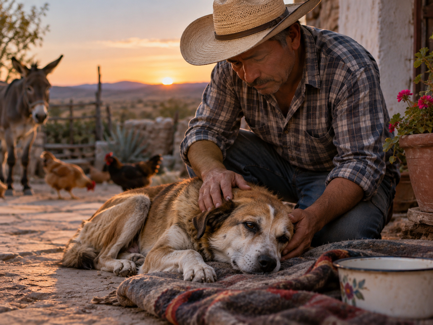 Persona preocupada por la salud de un animal